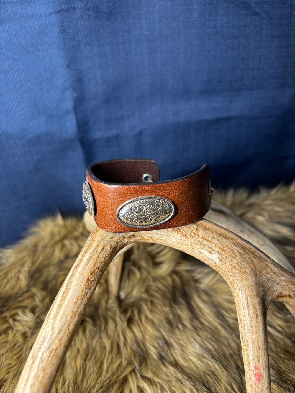 Men's Brown Leather Cuff Bracelet with Detailed Silver Accents